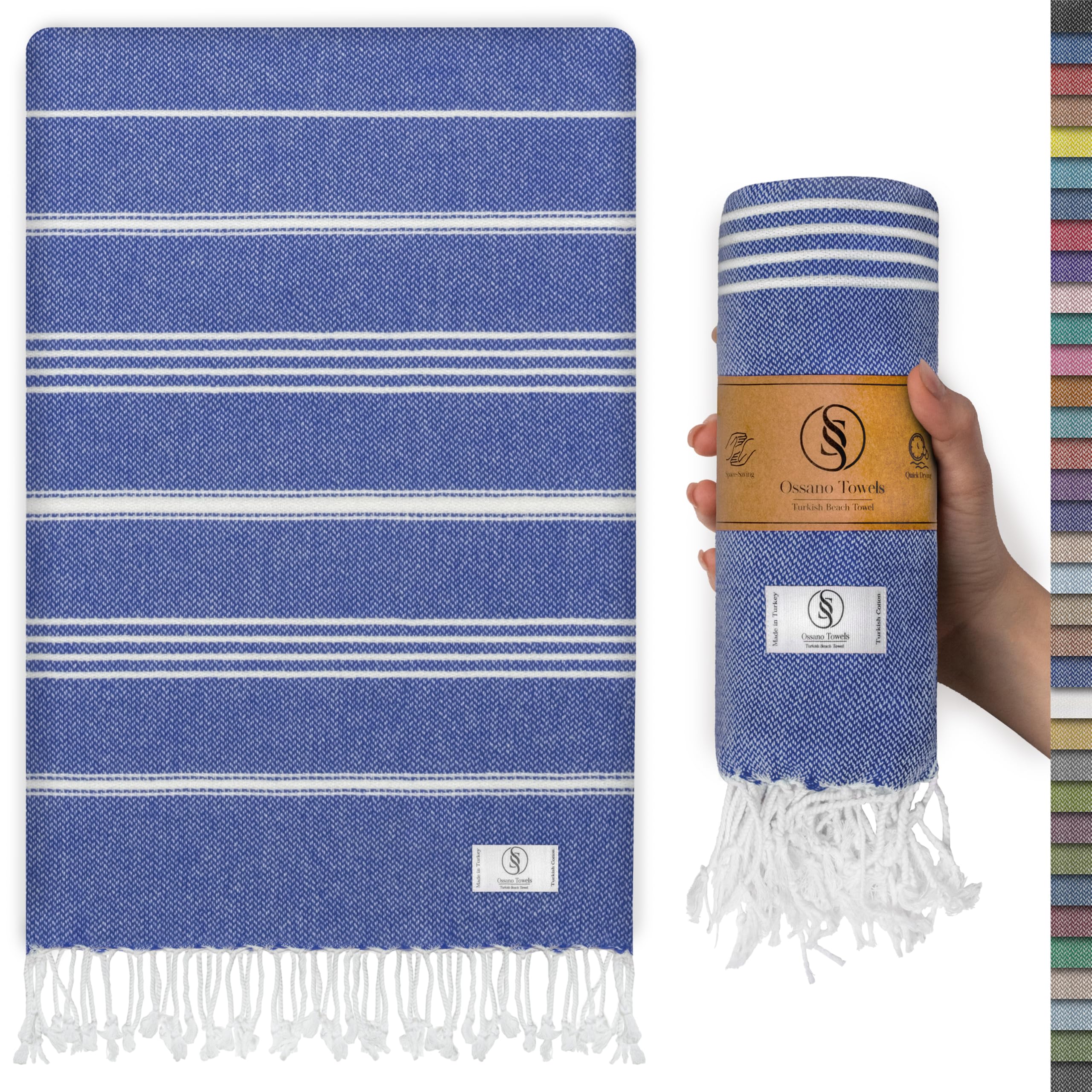 Ossano Turkish Beach Towel Absorbent & Quick Dry Oversized (39" x 71") - Decorative, Versatile and Functional as Yoga Mat, Picnic Blanket, Travel Blanket, Bath, Cruise, Gym Towel - Green