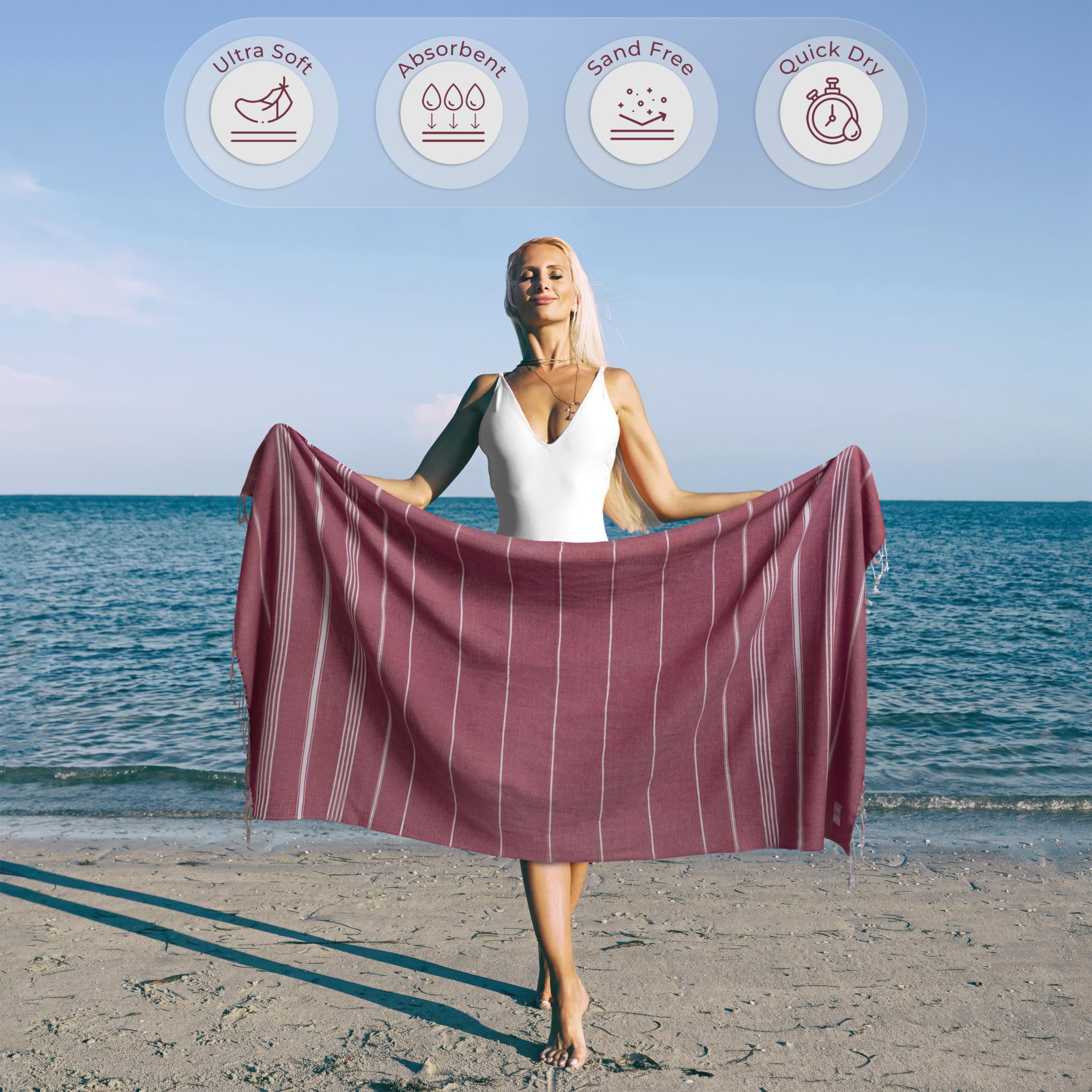Ossano Turkish Beach Towel Absorbent & Quick Dry Oversized (39" x 71") - Decorative, Versatile and Functional as Yoga Mat, Picnic Blanket, Travel Blanket, Bath, Cruise, Gym Towel - Green