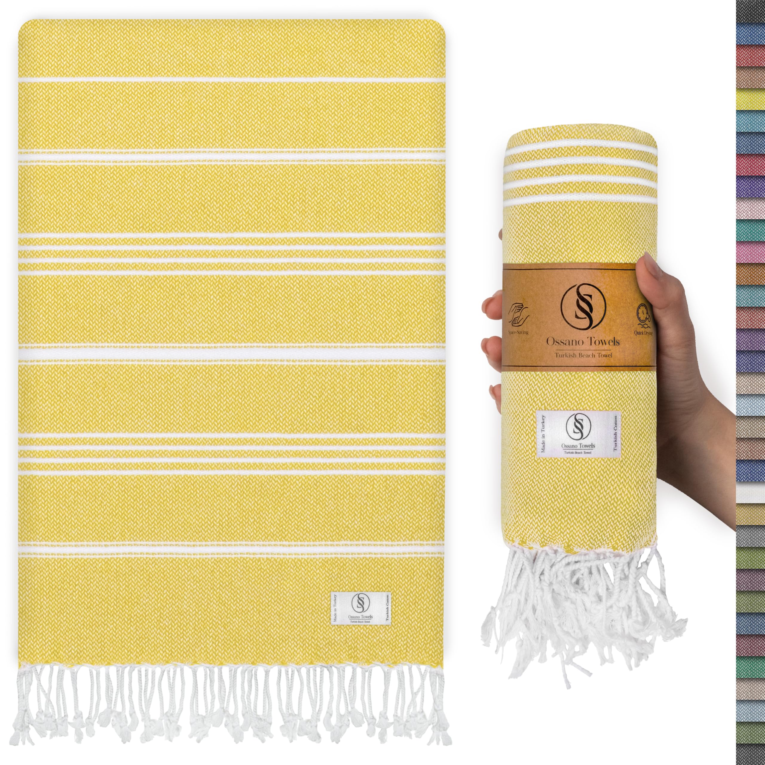 Ossano Turkish Beach Towel Absorbent & Quick Dry Oversized (39" x 71") - Decorative, Versatile and Functional as Yoga Mat, Picnic Blanket, Travel Blanket, Bath, Cruise, Gym Towel - Green