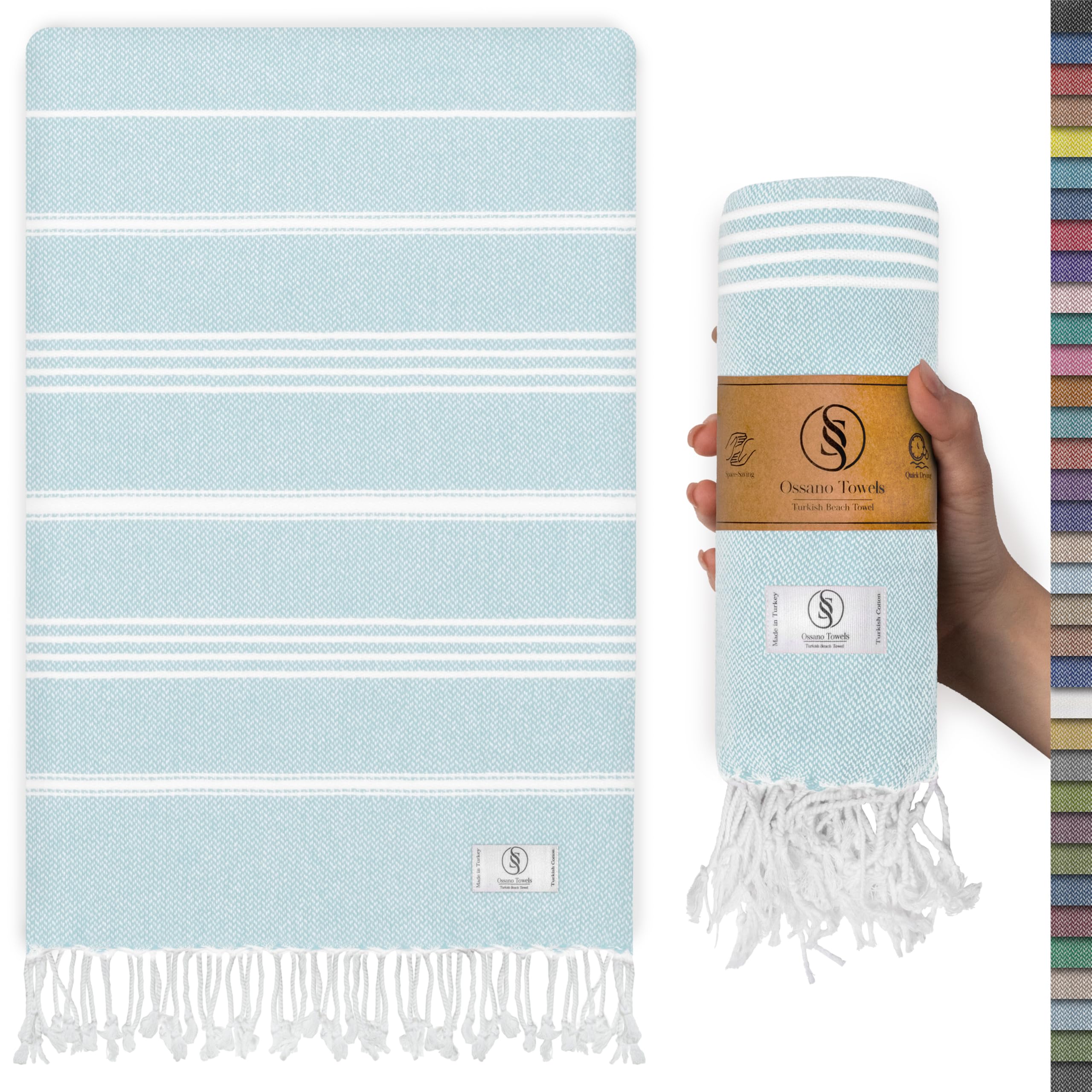 Ossano Turkish Beach Towel Absorbent & Quick Dry Oversized (39" x 71") - Decorative, Versatile and Functional as Yoga Mat, Picnic Blanket, Travel Blanket, Bath, Cruise, Gym Towel - Green