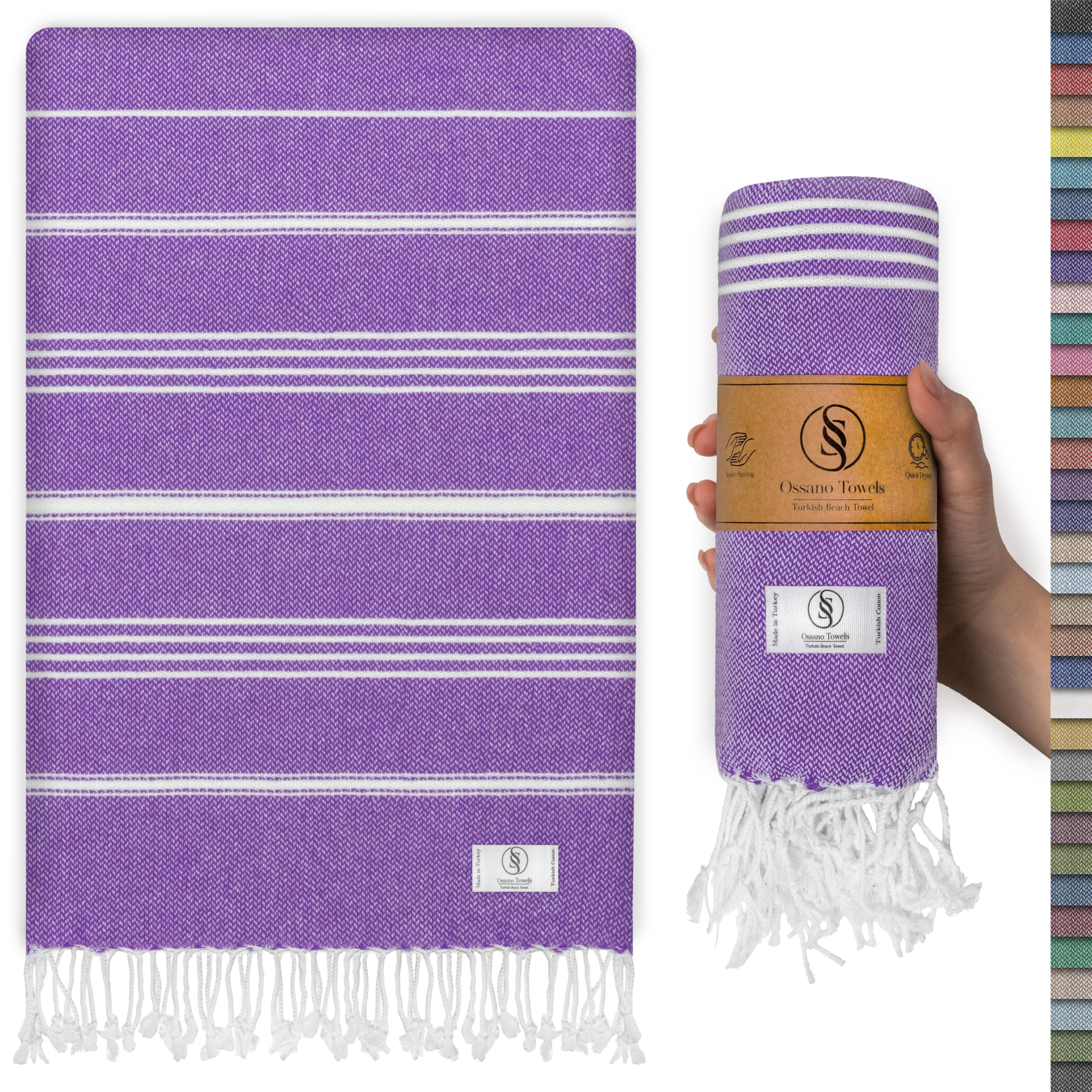 Ossano Turkish Beach Towel Absorbent & Quick Dry Oversized (39" x 71") - Decorative, Versatile and Functional as Yoga Mat, Picnic Blanket, Travel Blanket, Bath, Cruise, Gym Towel - Green