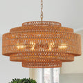 Hand-Woven Rattan Chandelier Large Boho Chandelier Living Room 25.6in Coastal 6-Light Farmhouse Vintage Wicker Bamboo Chandeliers for Bedroom Dining Room Stairway