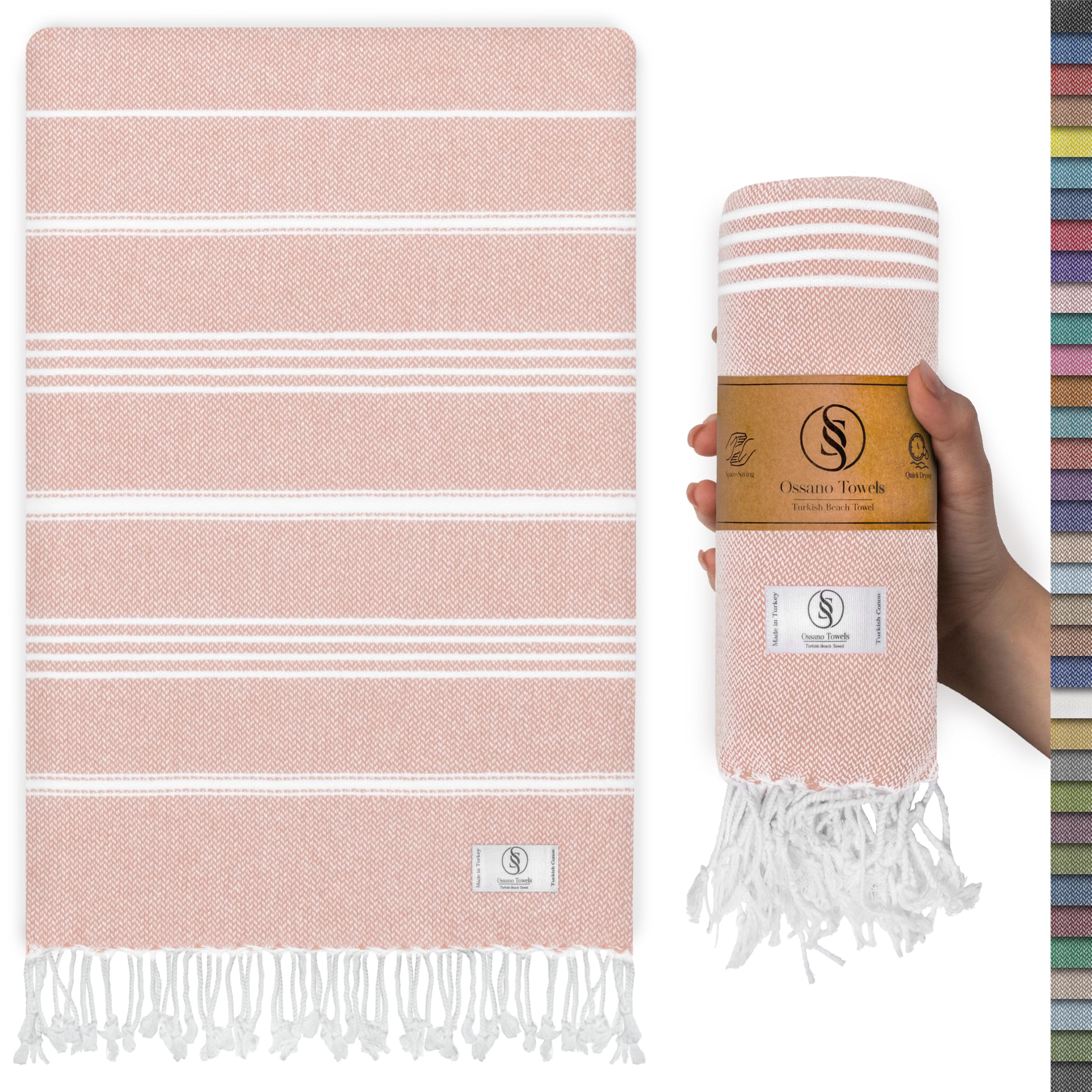 Ossano Turkish Beach Towel Absorbent & Quick Dry Oversized (39" x 71") - Decorative, Versatile and Functional as Yoga Mat, Picnic Blanket, Travel Blanket, Bath, Cruise, Gym Towel - Green