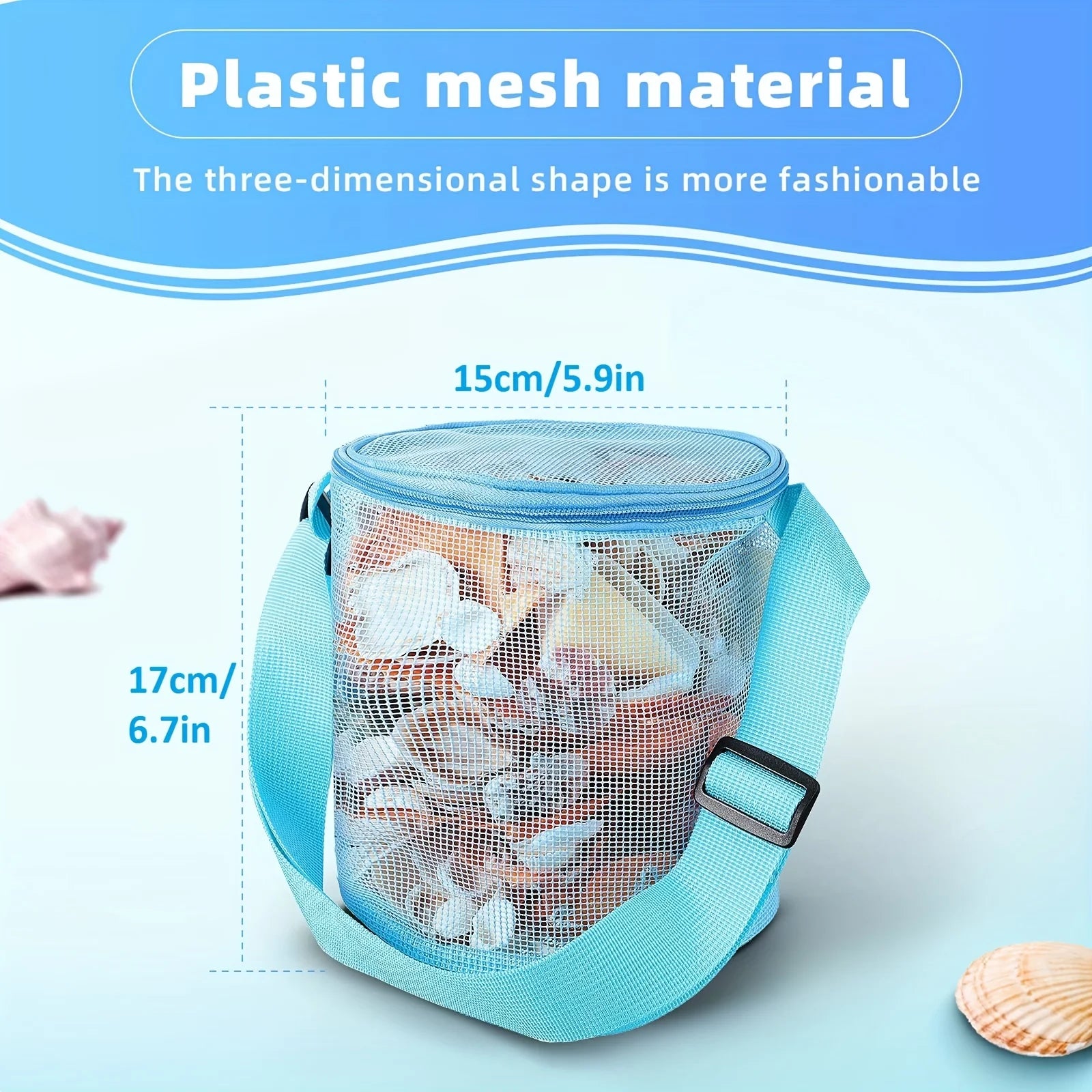 Colorful Beach Toys Mesh Beach Bag with Zipper Sand Toy Seashell Bag Pool Bag Swimming Accessories for Teens Boys Girls