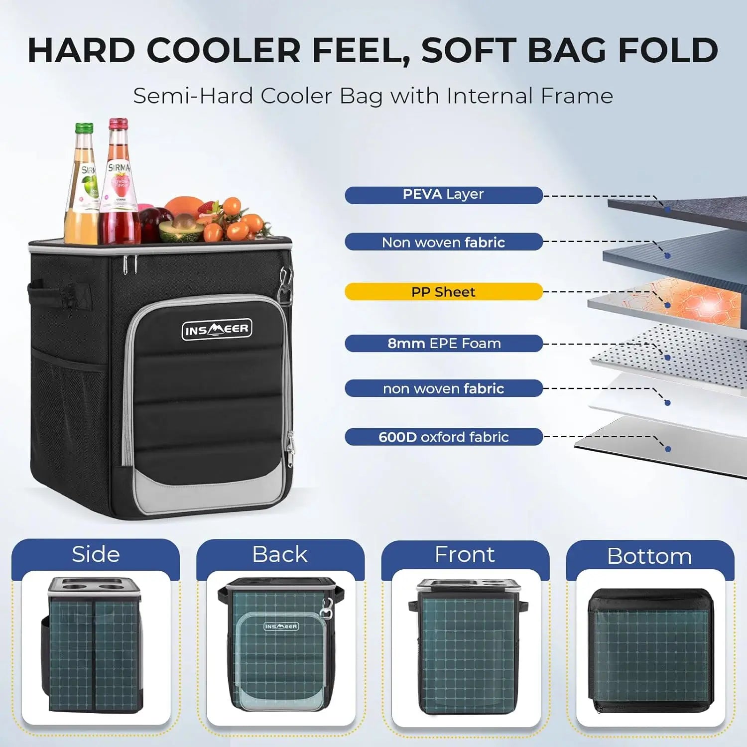 2-in-1 Rolling Cooler with Wheels, 60 Can Collapsible Soft Sided Cooler with Hard Top and Cup Holders for Beach Camping