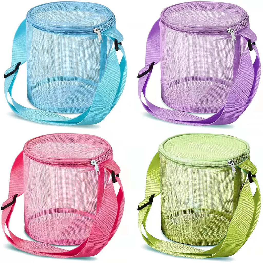 Colorful Beach Toys Mesh Beach Bag with Zipper Sand Toy Seashell Bag Pool Bag Swimming Accessories for Teens Boys Girls