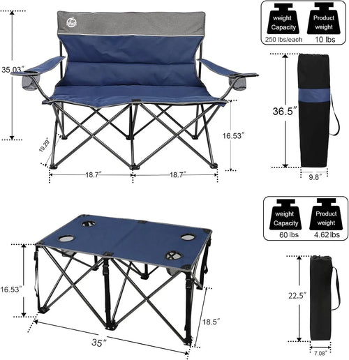 4-Piece Folding Camping Set with Sofa, 2 Chairs & Table for Outdoor Travel, Beach, Patio (Blue)
