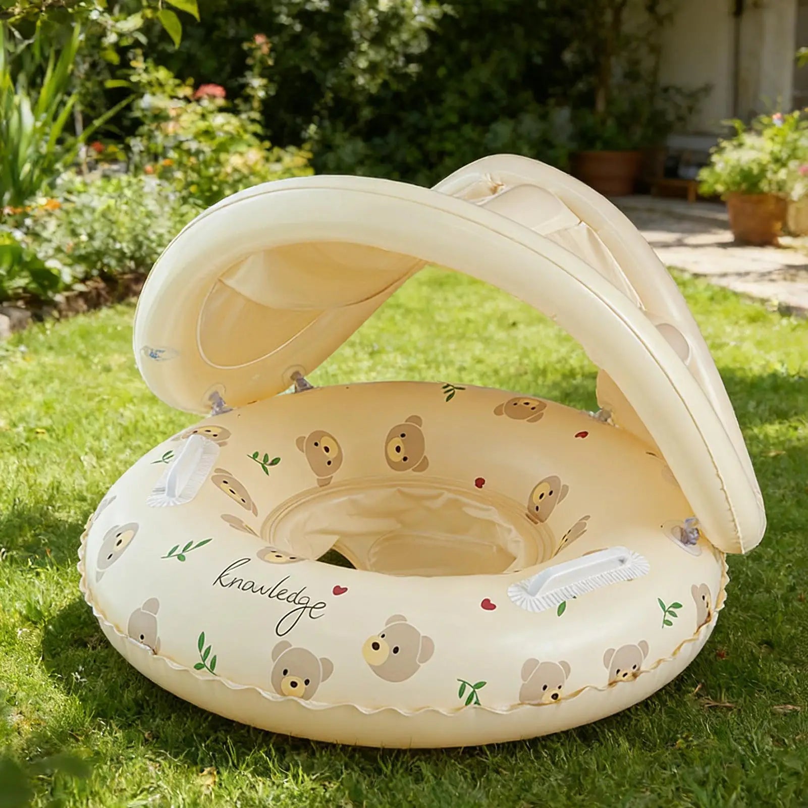 Kid Float with Canopy Water Play Supplies Kid Swimming Float for Beach Bathtub Bath Outdoor Vacation Travel Play for 3-48 months