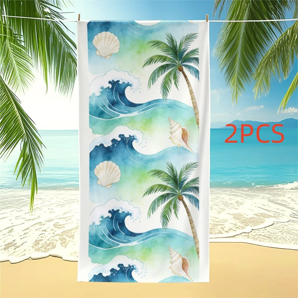 Tropical Beach Towel Palm Tree Ocean Wave Seashell Print Quick Dry Microfiber for Pool Travel Bathroom Decor 28 x 55 Inch