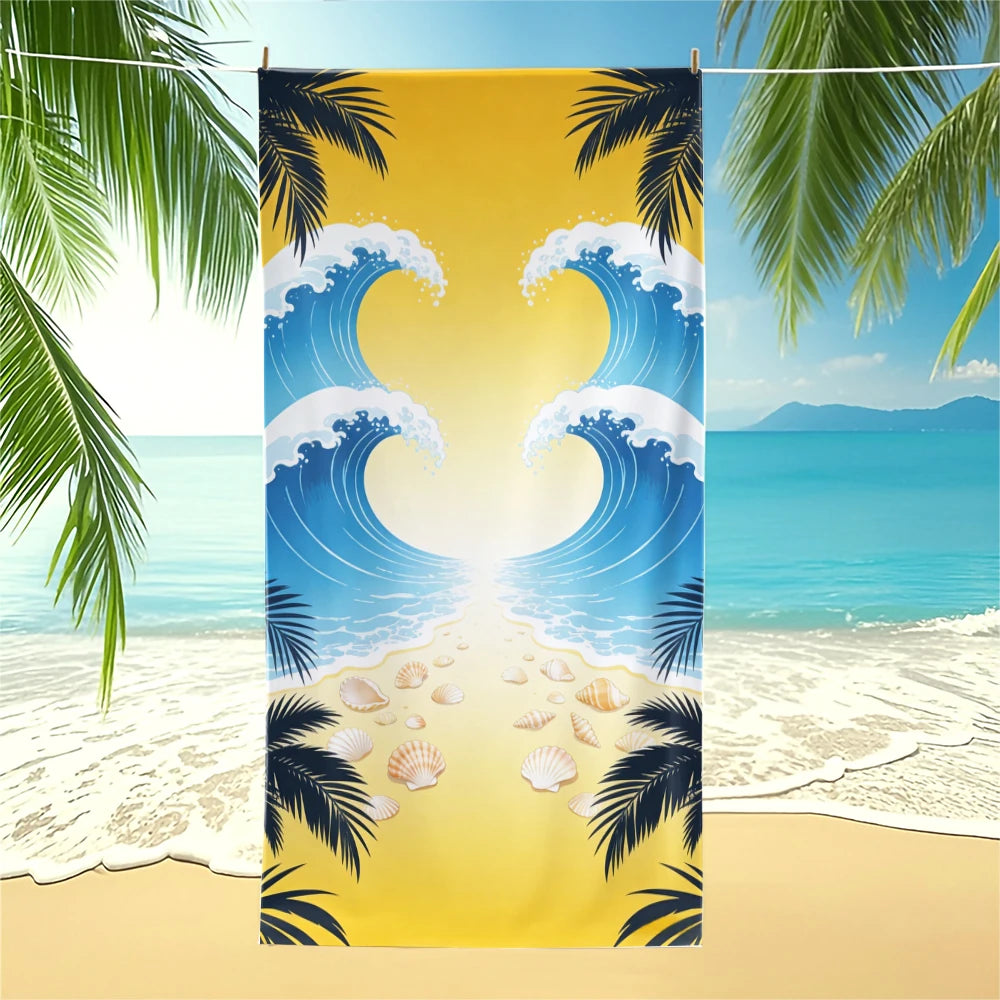 Tropical Beach Towel Palm Tree Ocean Wave Seashell Print Quick Dry Microfiber for Pool Travel Bathroom Decor 28 x 55 Inch