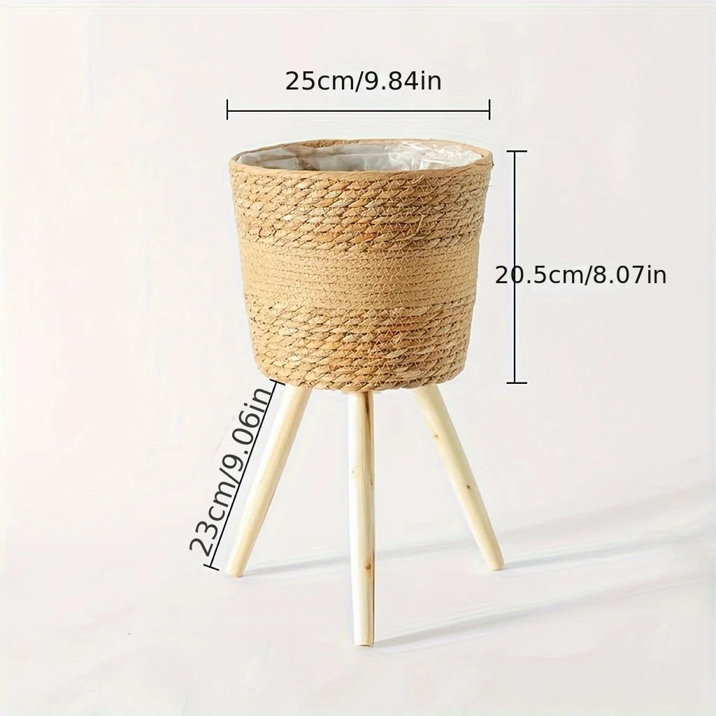 Wood Woven Plant Pot on Standing Flower Pot Storage Basket Indoor Planters Classic Style Garden Decor Essentials Home Decoration