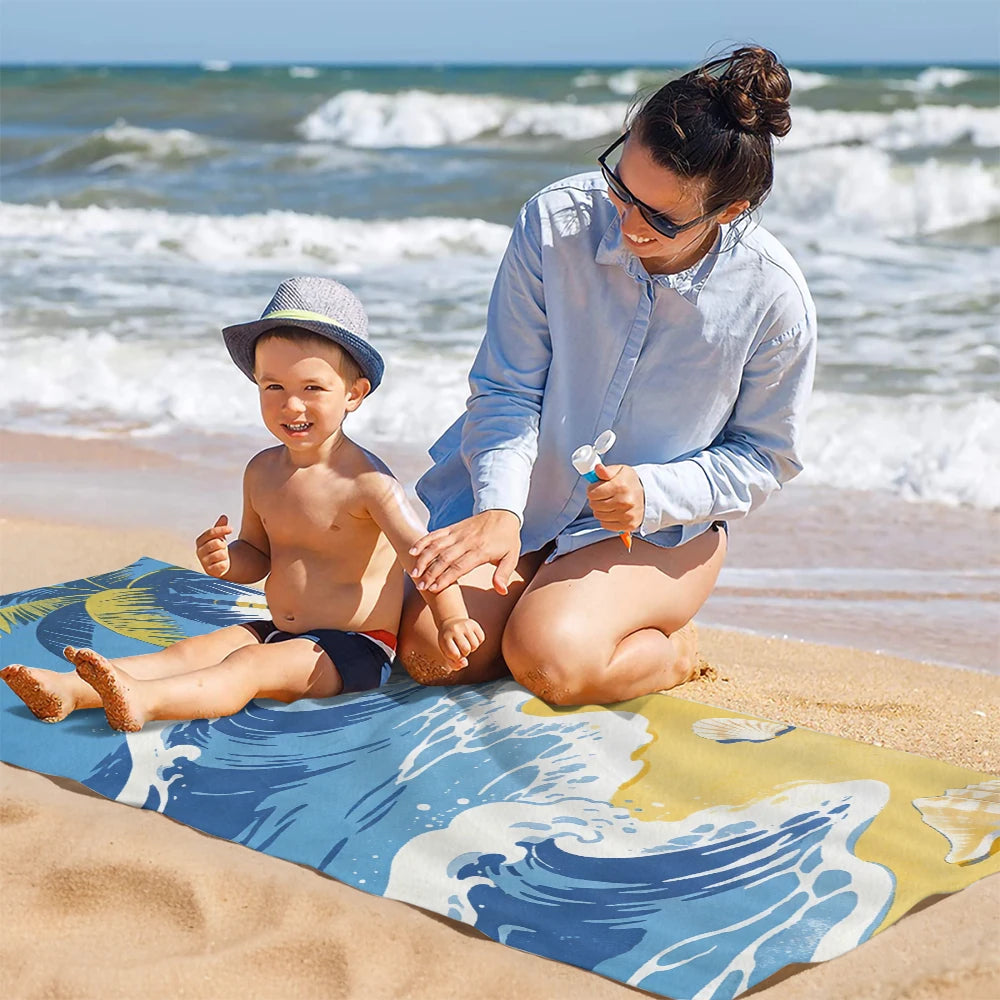 Tropical Beach Towel Palm Tree Ocean Wave Seashell Print Quick Dry Microfiber for Pool Travel Bathroom Decor 28 x 55 Inch