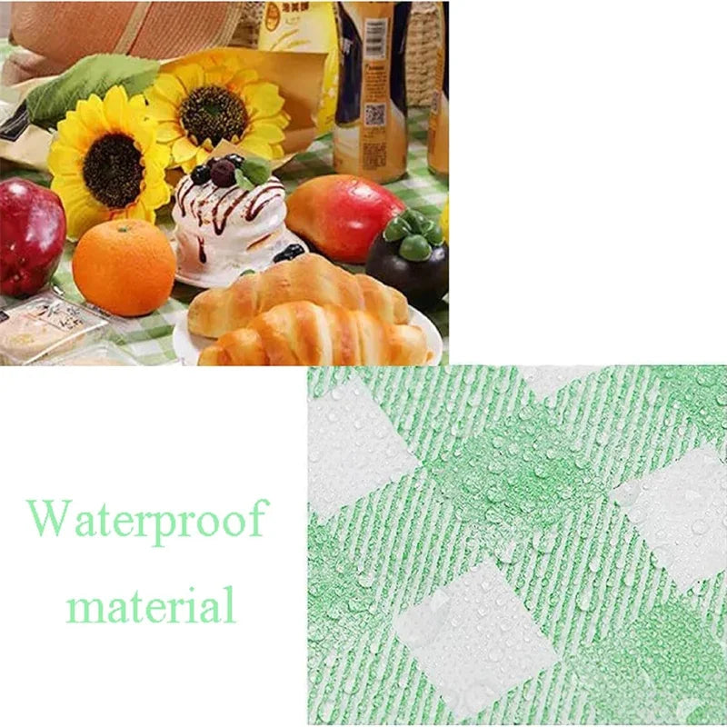Foldable Lightweight Picnic Blanket 3m×2m Green Plaid Waterproof with Handheld Carry Bag for Outdoor Picnic Camping Beach Party